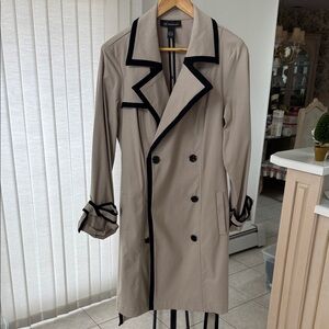 INC International Concepts Tan Trench Coat with Black Trim